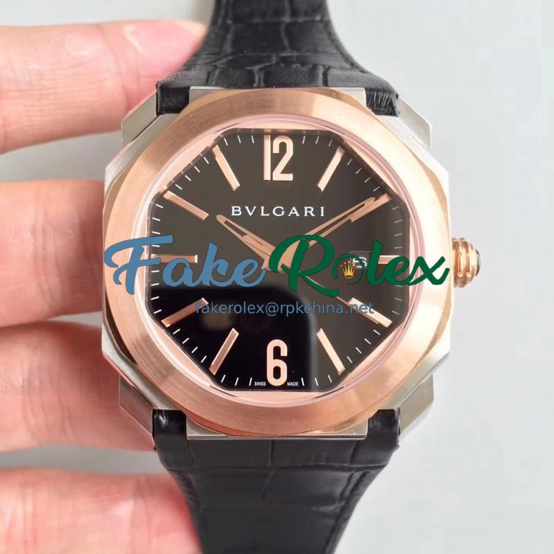 Replica Bvlgari Octo Solotempo 101964 JL Stainless Steel & Rose Gold Black Dial Swiss BVL193