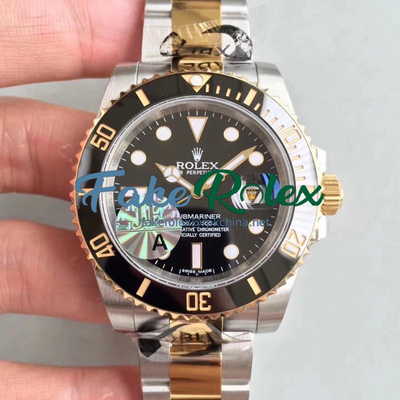 Replica Rolex Submariner Date 116613LN JF Yellow Gold & Stainless Steel Black Dial Swiss 3135