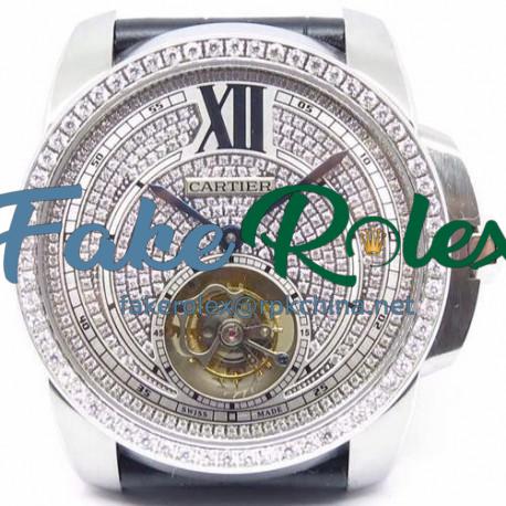 Replica Calibre de Cartier Tourbillon Stainless Steel & Diamonds Diamond Dial Swiss Tourbillon