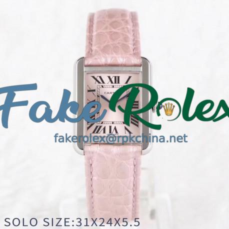 Replica Cartier Tank Solo Ladies 31MM AF Stainless Steel Rose Gold Dial Swiss Ronda Quartz
