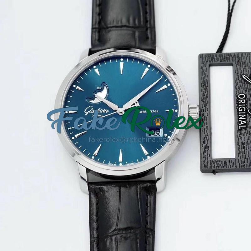 Replica Glashutte Senator Excellence Panorama Date Moon Phase 1-36-04-04-02-01 ETC Stainless Steel Blue Dial Swiss 36-04