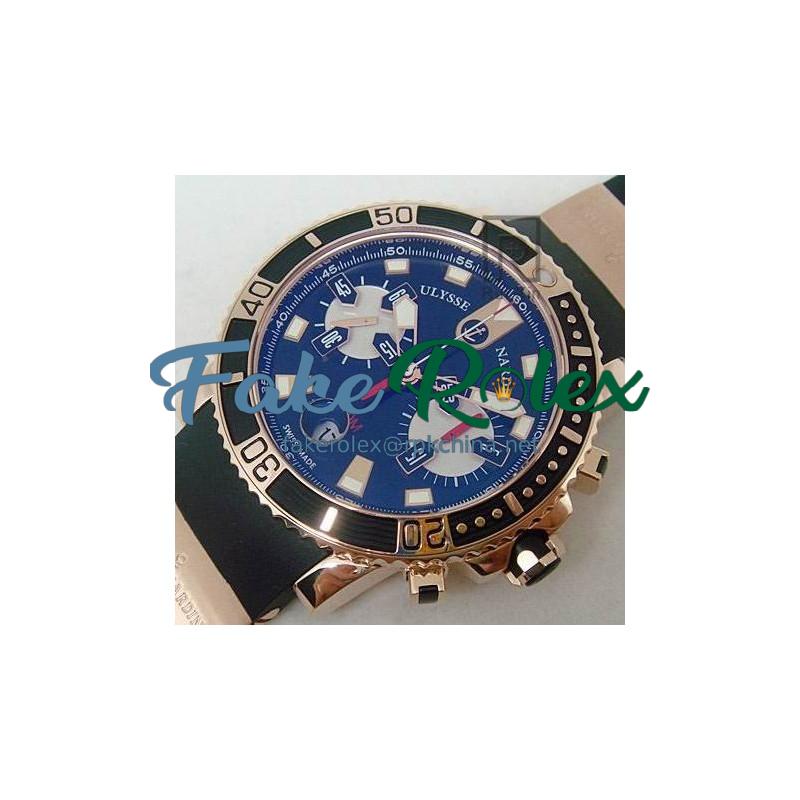 Replica Ulysse Nardin Maxi Marine Diver Chronograph Rose Gold Black Dial Swiss 7750