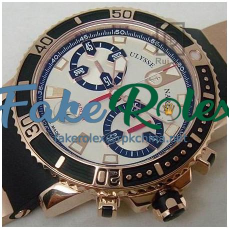 Replica Ulysse Nardin Maxi Marine Diver Chronograph Rose Gold White Dial Swiss 7750