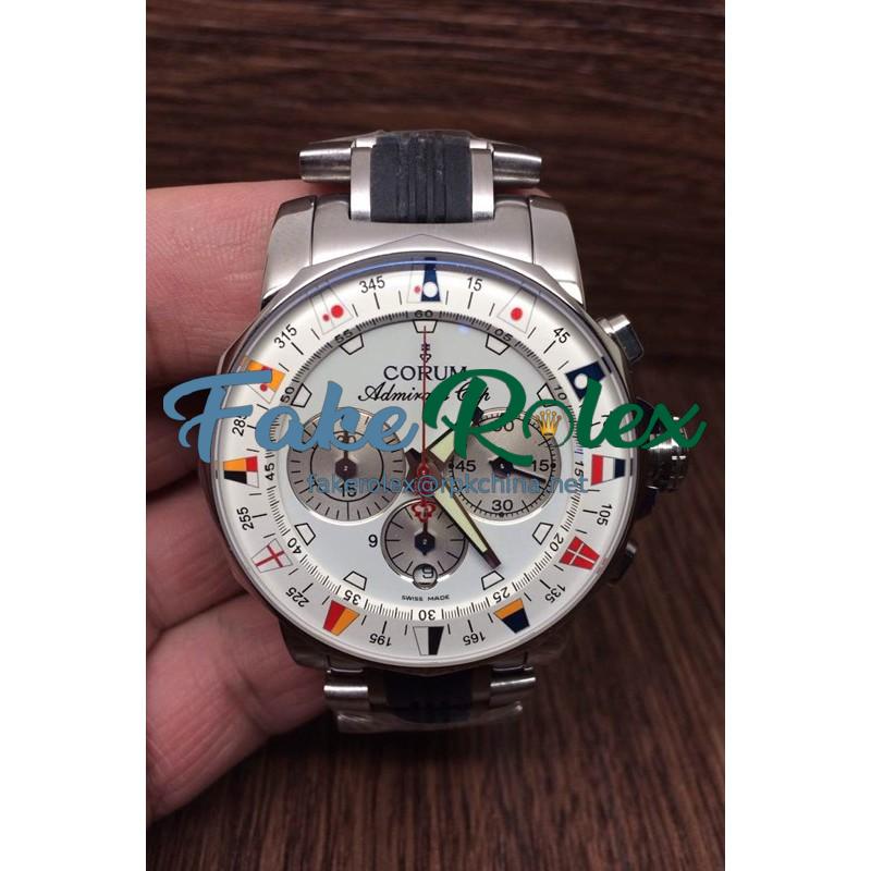 Replica Corum Admiral Cup Chronograph Stainless Steel White Dial Swiss 7750