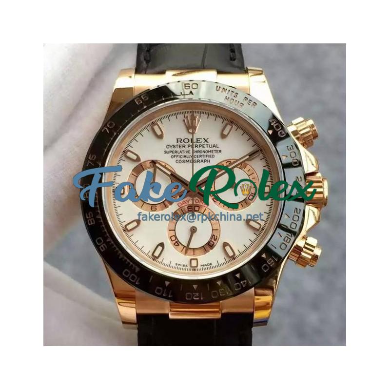 Replica Rolex Daytona Cosmograph 116515 JH Rose Gold White Dial Swiss 4130 Run 6@SEC