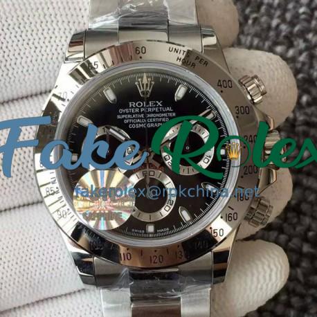 Replica Rolex Daytona Cosmograph 116520 JH Stainless Steel Black Dial Swiss 4130 Run 6@SEC