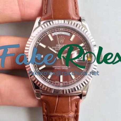 Replica Rolex Day-Date 118139 36MM V5 Stainless Steel Chocolate Dial Swiss 2836-2