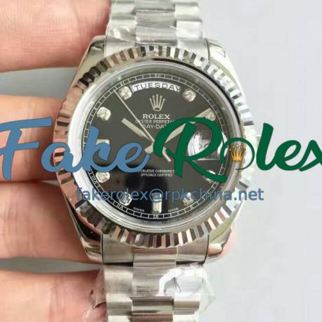 Replica Rolex Day-Date II 218239 41MM V6 Stainless Steel Black Dial Swiss 2836-2