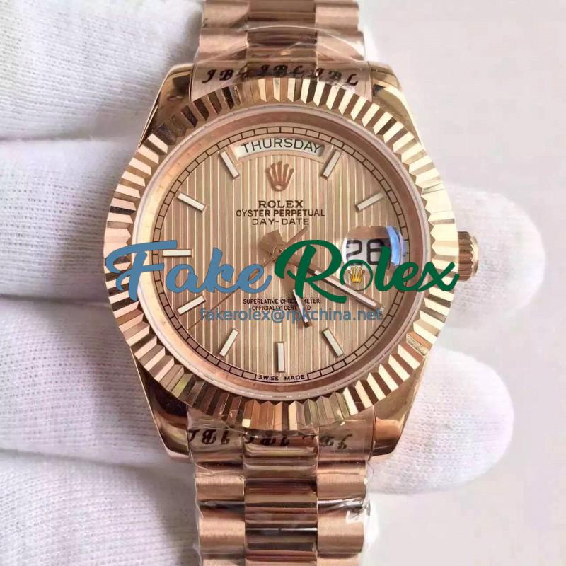 Replica Rolex Day-Date 40 228235 40MM KW Rose Gold Gold Stripe Dial Swiss 3255