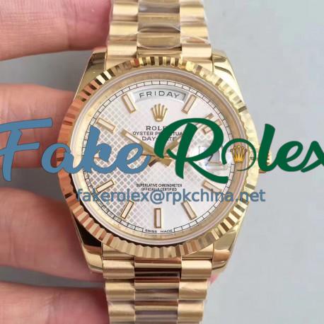 Replica Rolex Day-Date 40 228238 N Yellow Gold Silver Diagonal Dial Swiss 3255